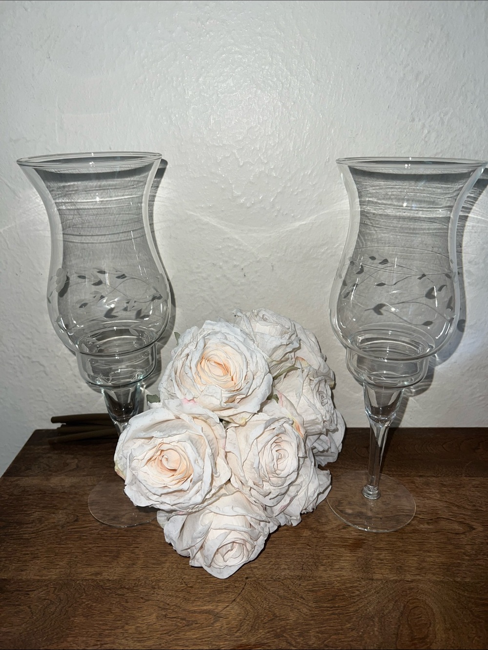 Pair of Princess house Heritage Crystal hurricane candle wedding